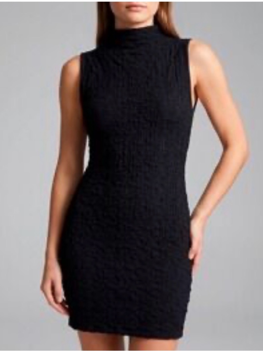 Free People Black Popcorn Texture High Neck Sleeveless Mini Dress